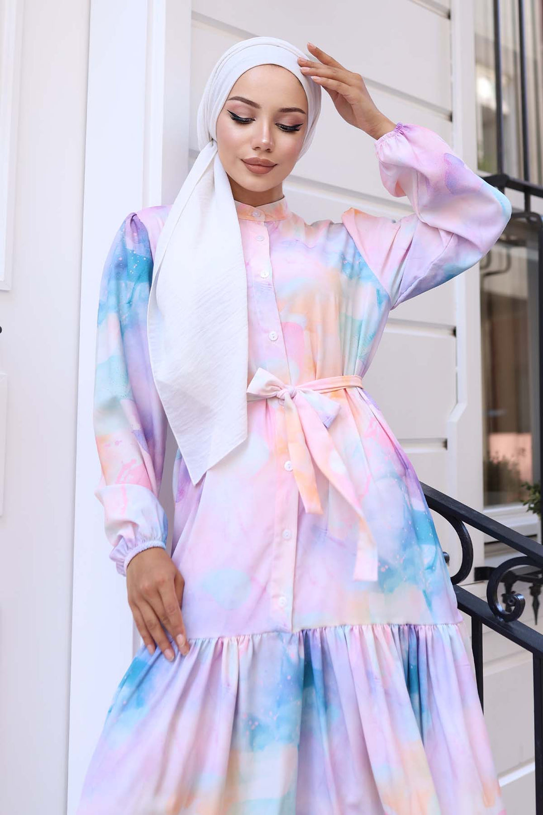 BNG Women Patterned Hijab Dress Powder 574 - Porterville