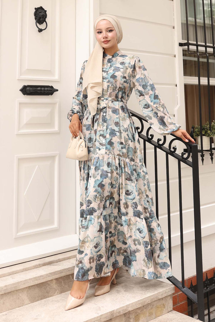 BNG Women Patterned Hijab Dress Khaki 575 - Evere