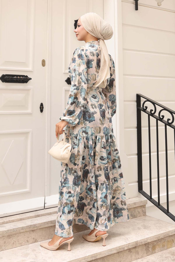 BNG Women Patterned Hijab Dress Khaki 575 - Evere