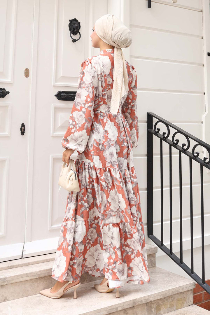 BNG Women Patterned Hijab Dress Terracotta 576 - Ixtlahuaca