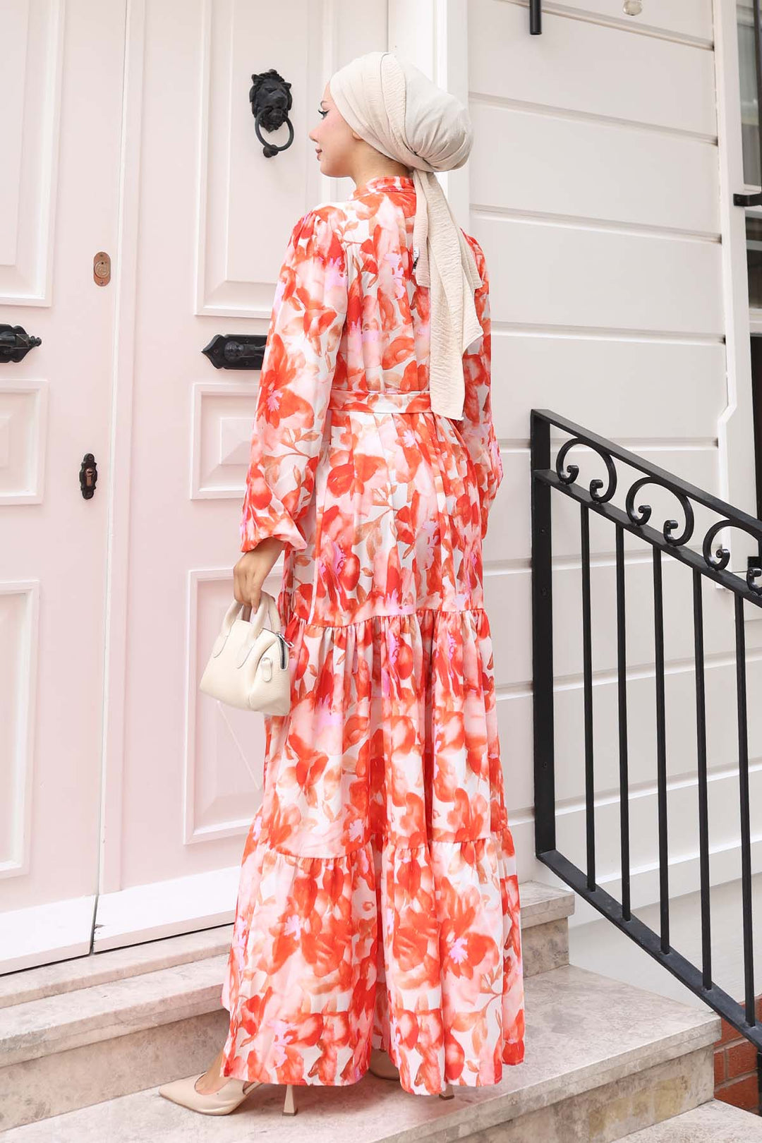 BNG Women Patterned Hijab Dress Orange 576 - Jette