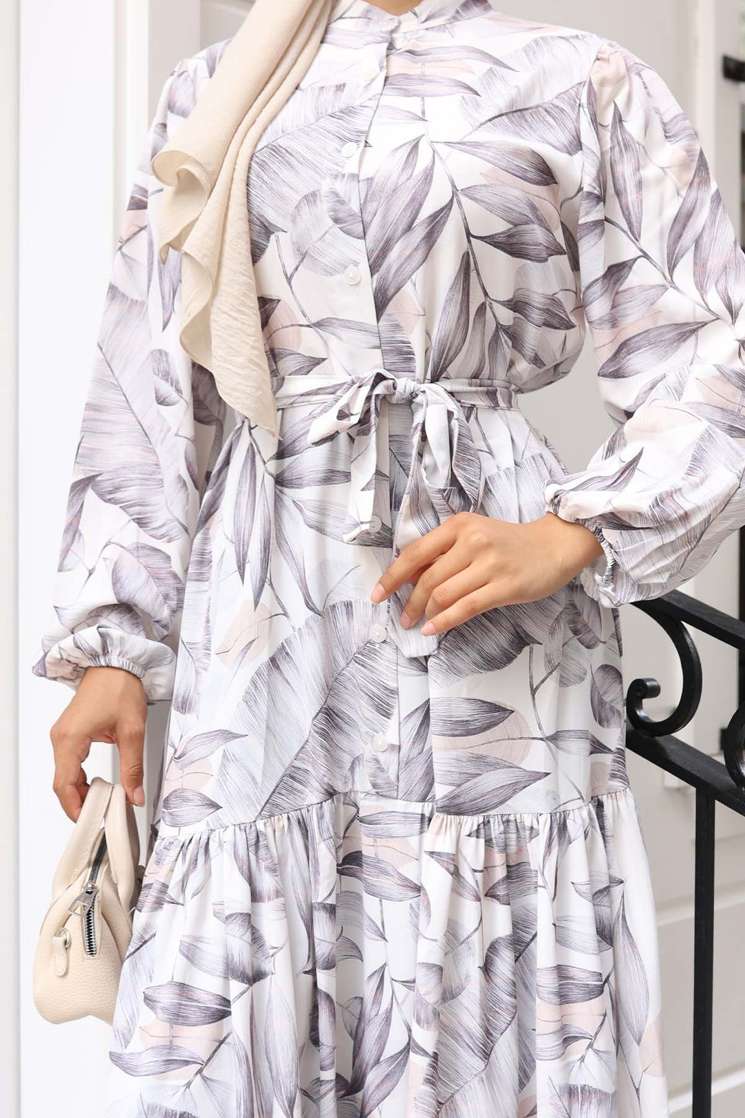 BNG Women Patterned Hijab Dress Beige 577 - Năvodari