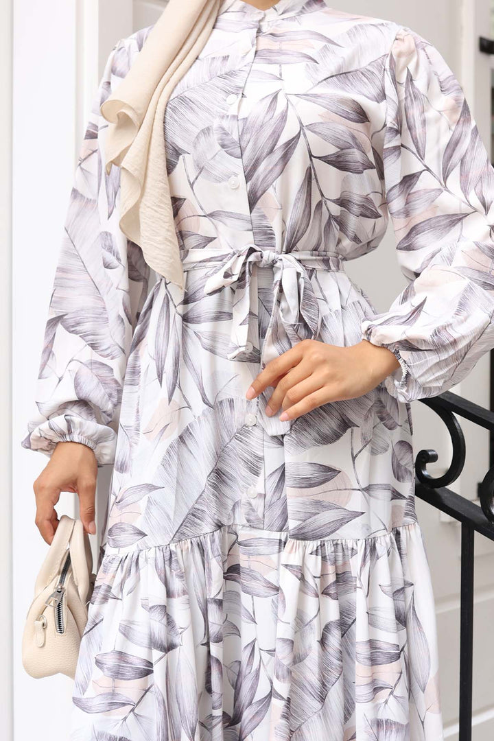 BNG Women Patterned Hijab Dress Beige 577 - Năvodari