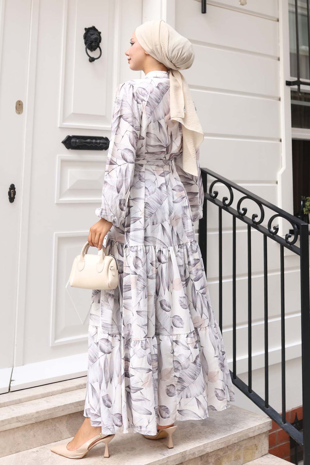 BNG Women Patterned Hijab Dress Beige 577 - Năvodari