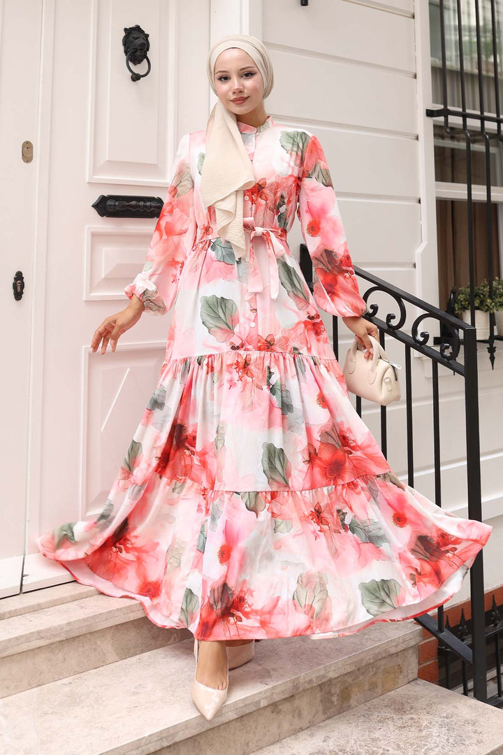 BNG Women Patterned Hijab Dress Pink 578 - Sète