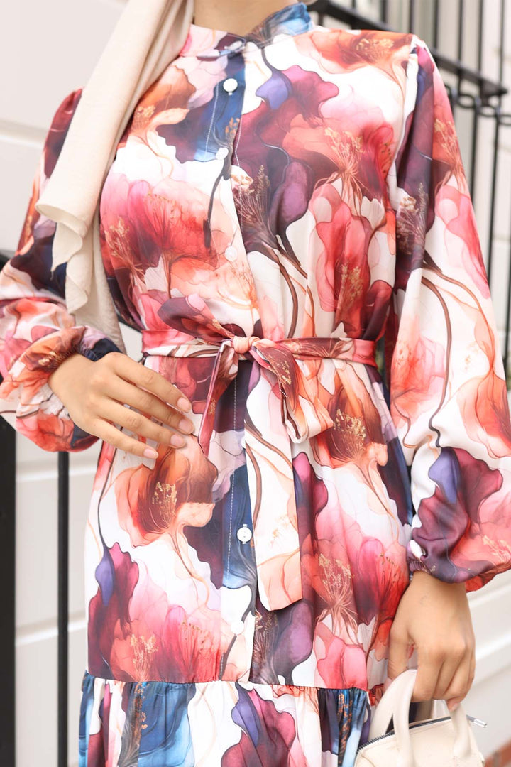 BNG Women Patterned Hijab Dress Salmon 578 - Kremenchuk