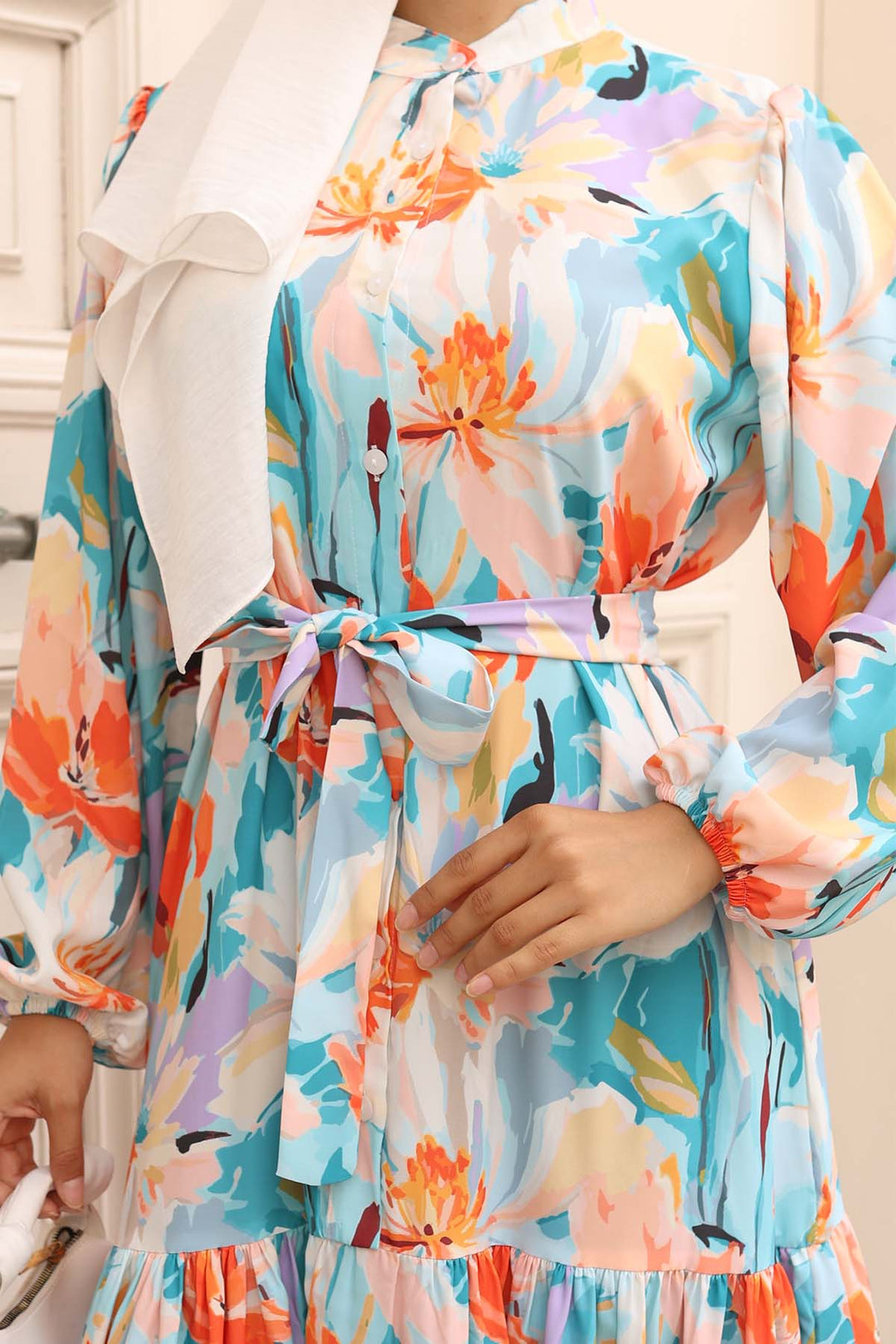 BNG Women Patterned Hijab Dress Turquoise 578 - Middletown