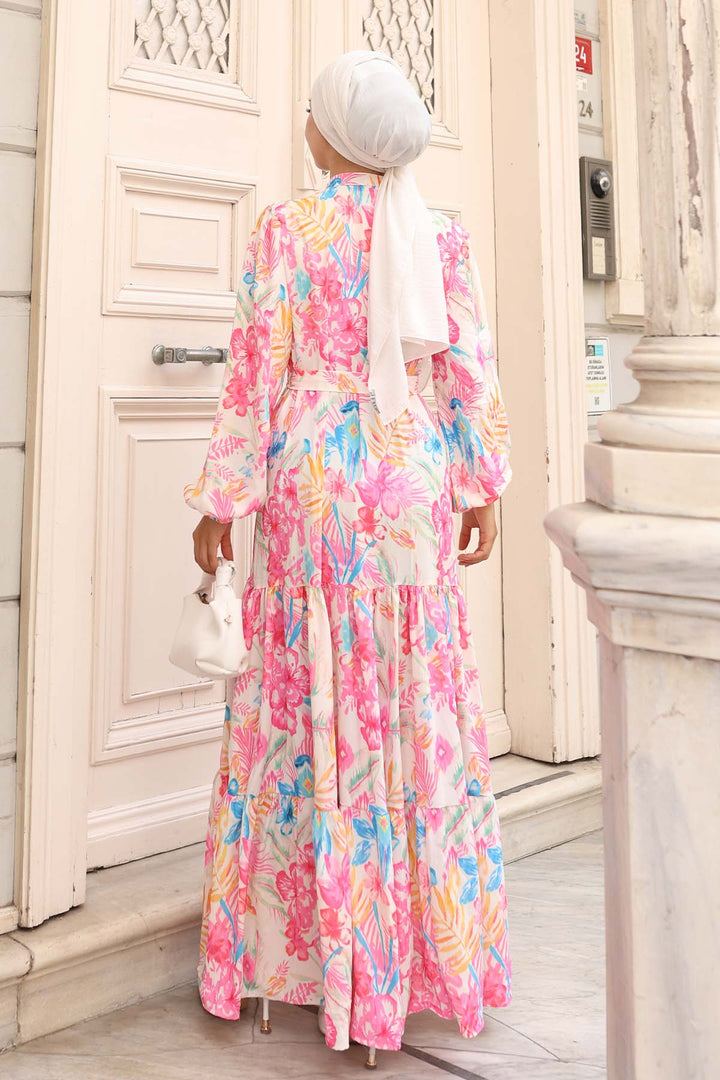 BNG Women Patterned Hijab Dress Fuchsia 579 - Caserta