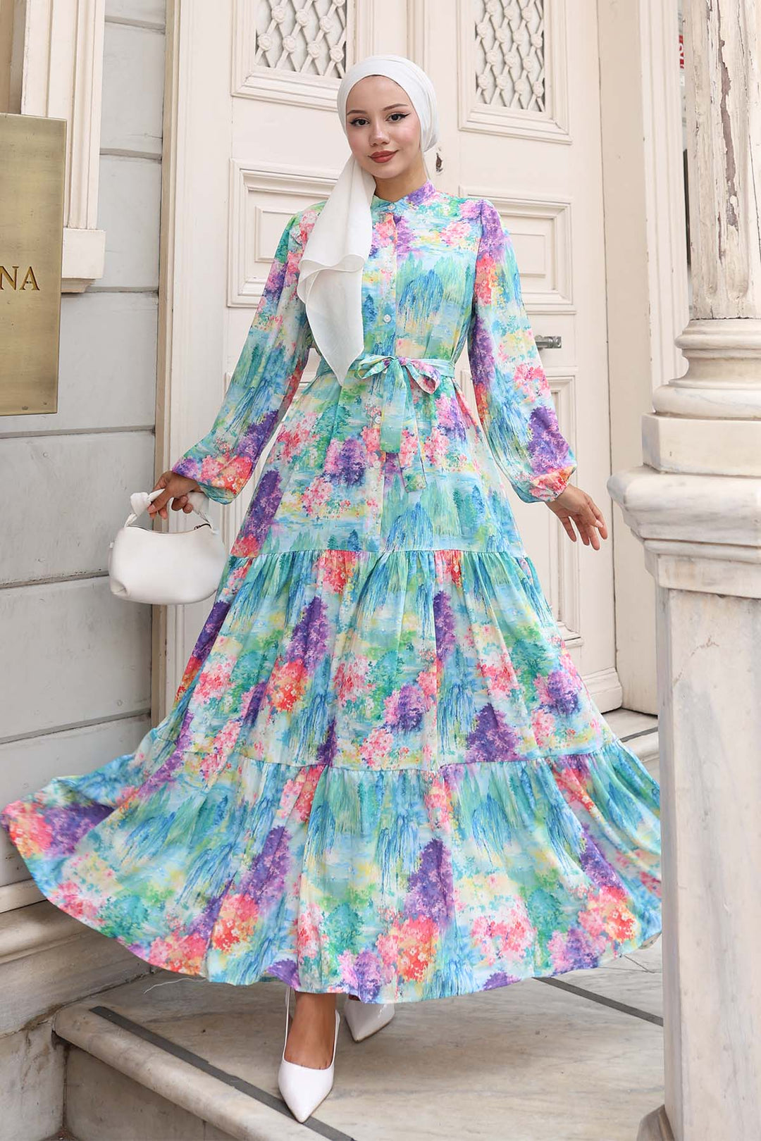 BNG Women Patterned Hijab Dress Purple 579 - San Jacinto