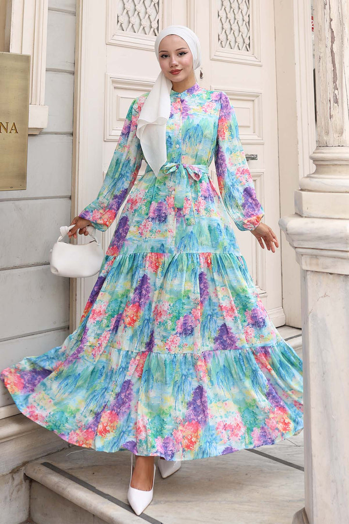 BNG Women Patterned Hijab Dress Purple 579 - San Jacinto