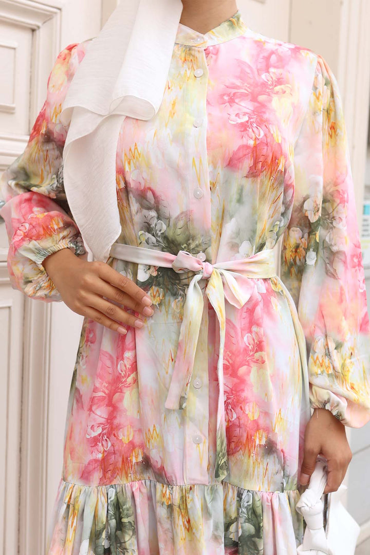 BNG Women Patterned Hijab Dress Powder 579 - Eagan