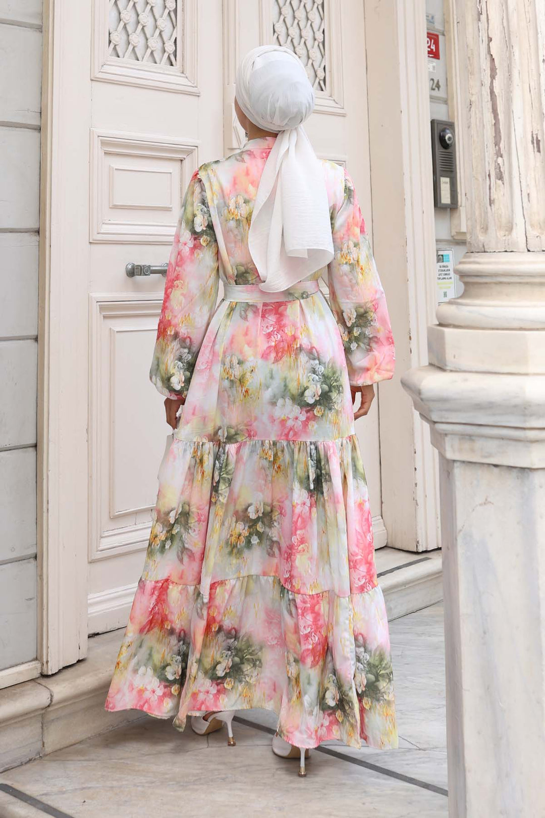 BNG Women Patterned Hijab Dress Powder 579 - Eagan