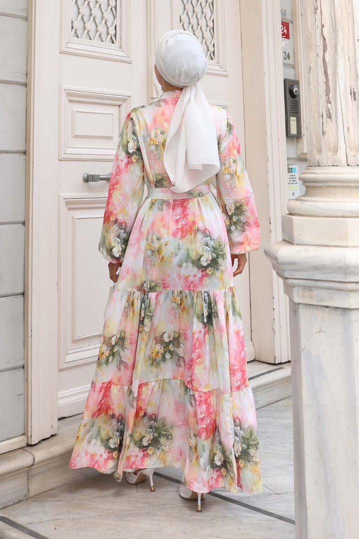 BNG Women Patterned Hijab Dress Powder 579 - Eagan