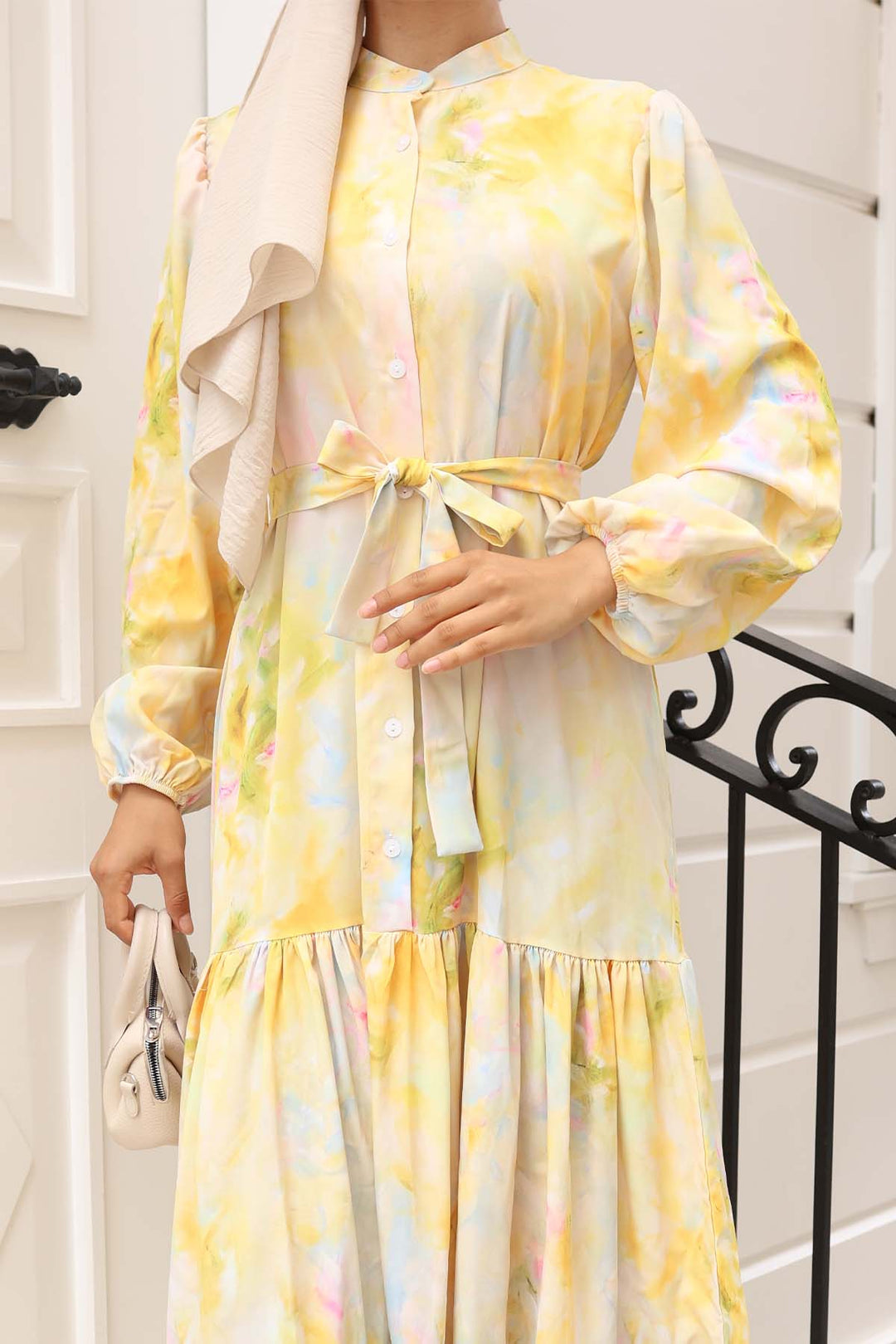 BNG Women Patterned Hijab Dress Yellow 579 - Indian Trail