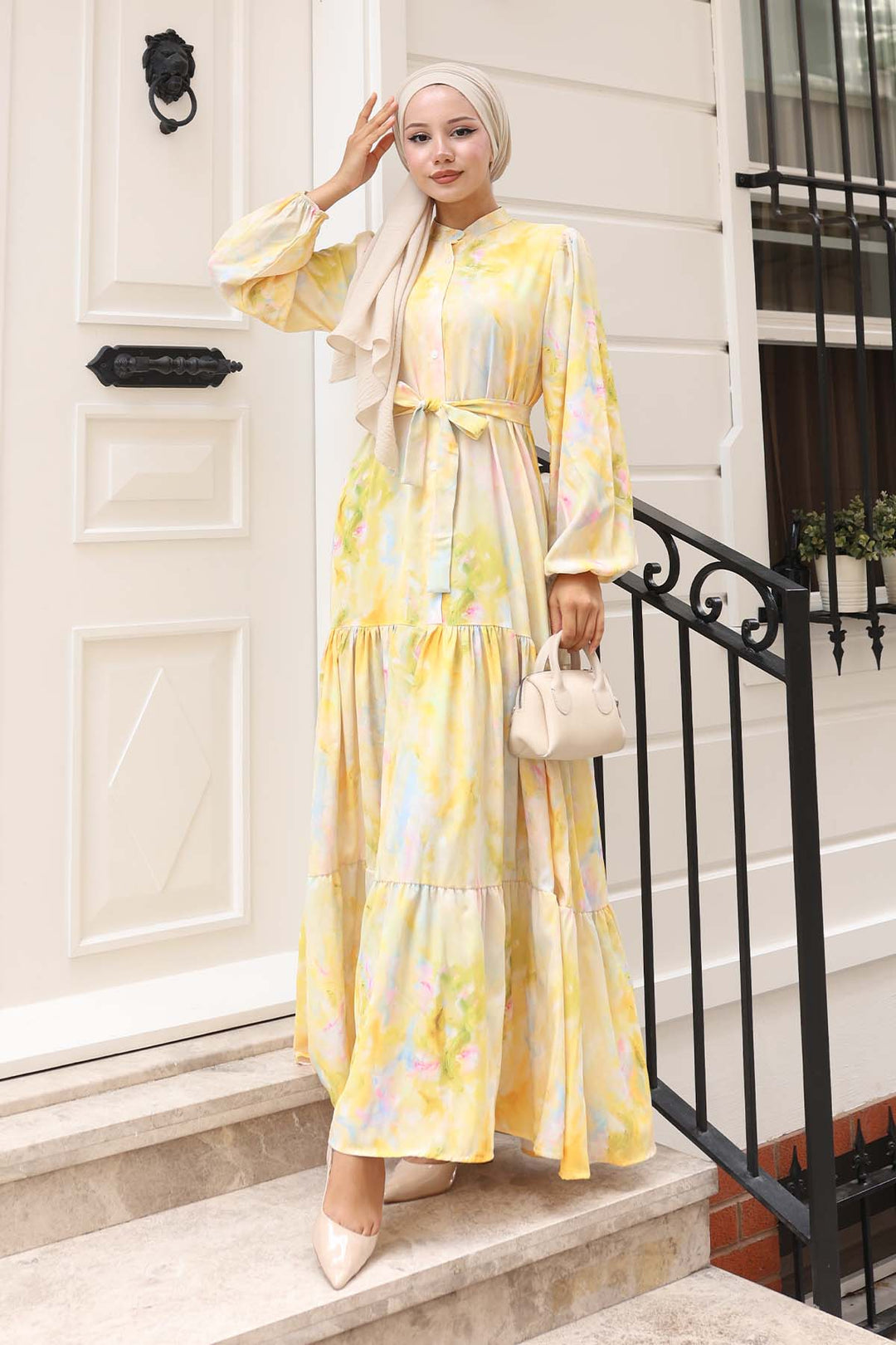 BNG Women Patterned Hijab Dress Yellow 579 - Indian Trail