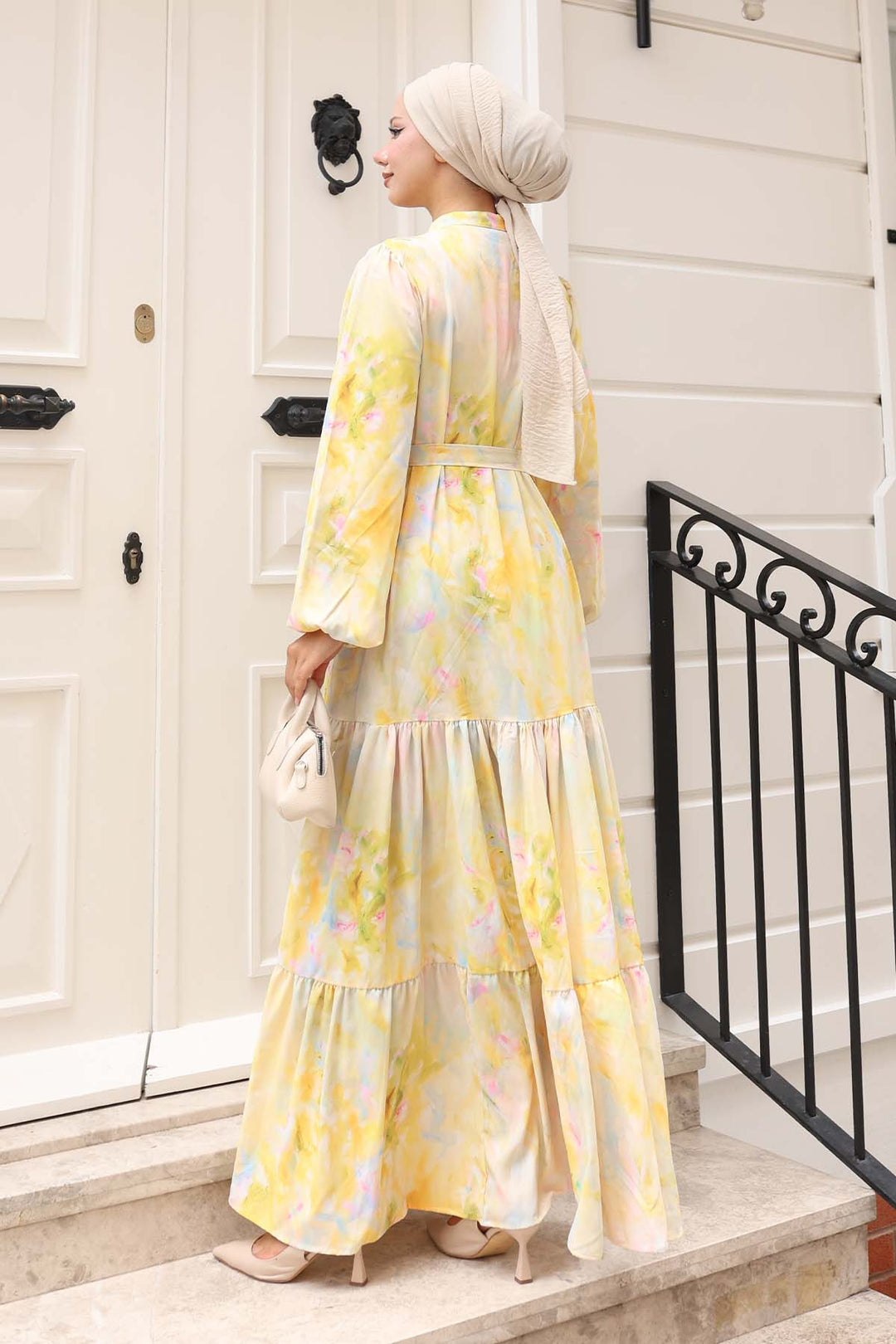 BNG Women Patterned Hijab Dress Yellow 579 - Indian Trail