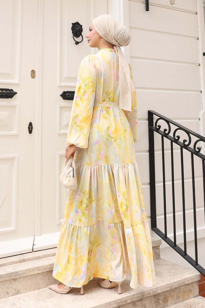 BNG Women Patterned Hijab Dress Yellow 579 - Indian Trail