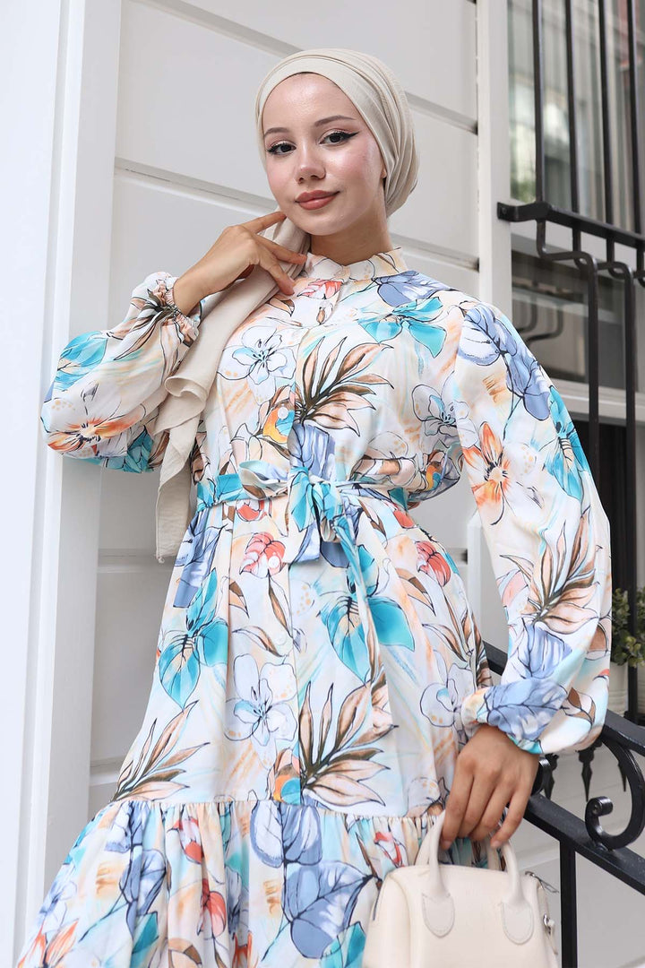 BNG Women Patterned Hijab Dress Turquoise 579 - Port Coquitlam