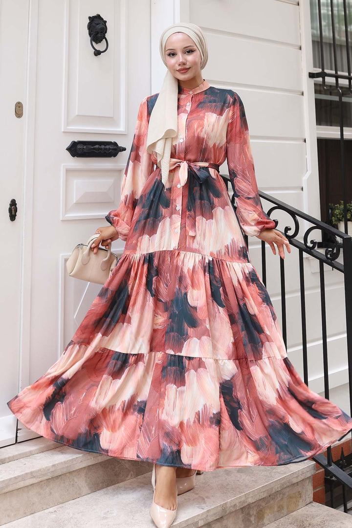 BNG Women Patterned Hijab Dress Terracotta 580 - Oranienburg