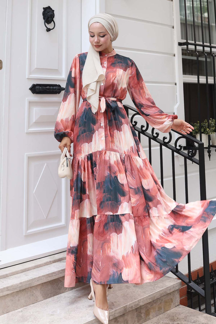 BNG Women Patterned Hijab Dress Terracotta 580 - Fresnillo