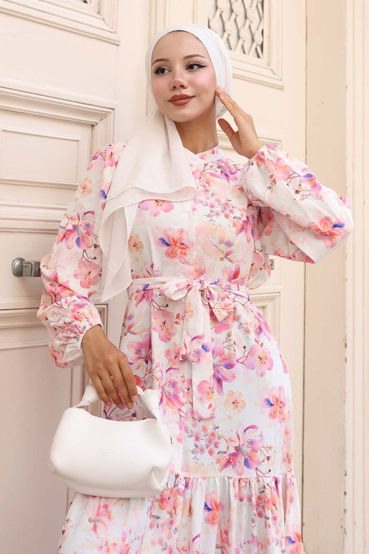 BNG Women Patterned Hijab Dress Pink 580 - Avilés