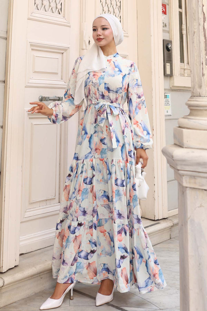 BNG Women Patterned Hijab Dress Ecru 581 - Caluire-et-Cuire