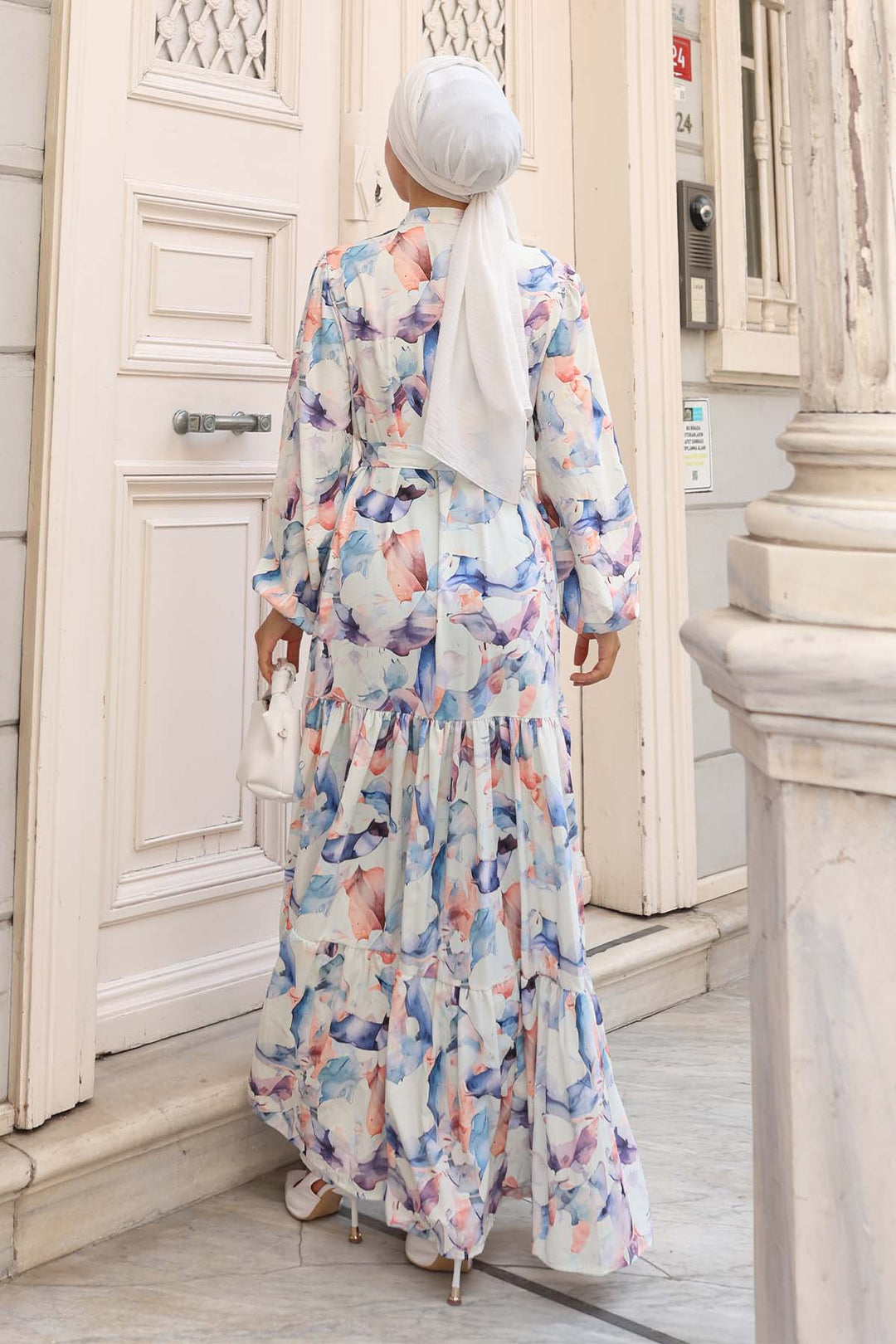 BNG Women Patterned Hijab Dress Ecru 581 - Streamwood