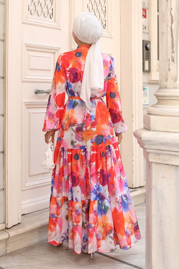 BNG Women Patterned Hijab Dress Orange 581 - Prairieville