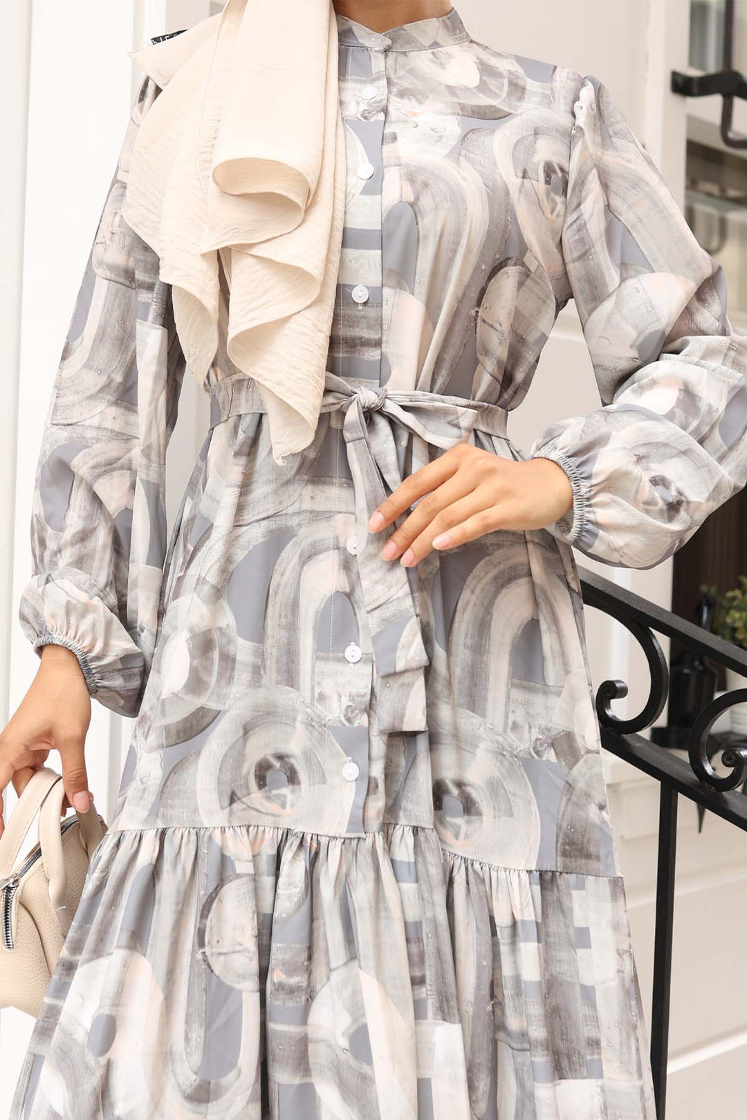 BNG Women Patterned Hijab Dress Khaki 582 - Garland