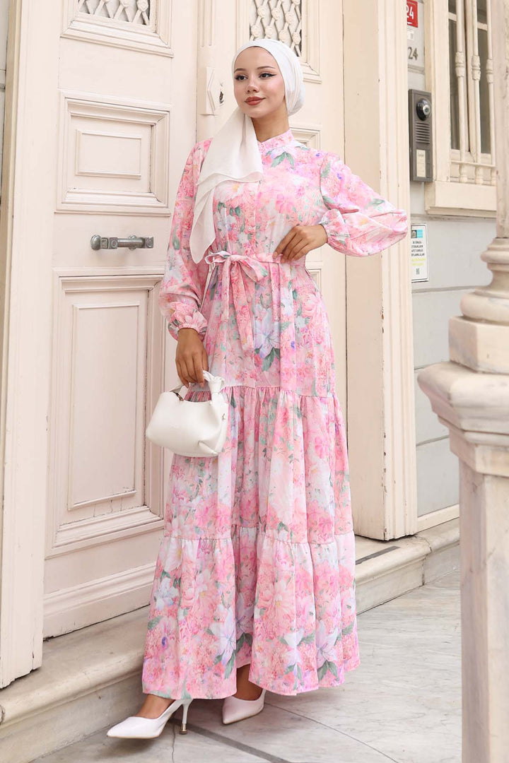 BNG Women Patterned Hijab Dress Pink 582 - Datteln