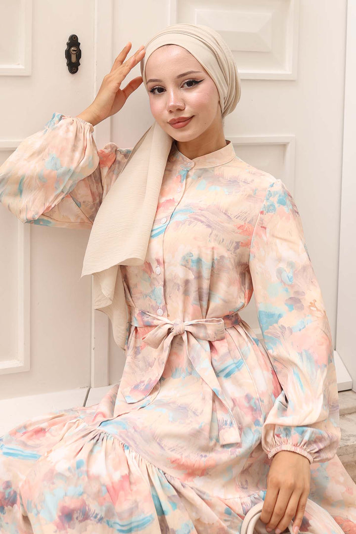 BNG Women Patterned Hijab Dress Beige 583 - Lafayette