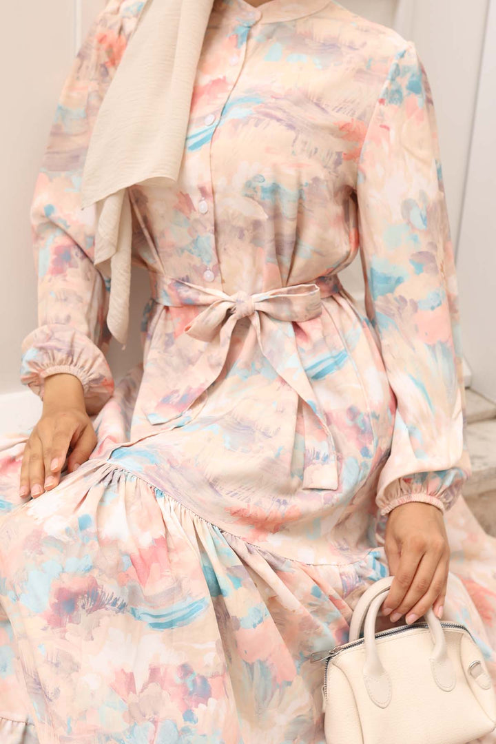 BNG Women Patterned Hijab Dress Beige 583 - Lafayette