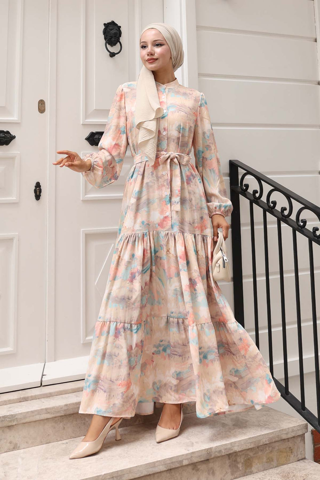 BNG Women Patterned Hijab Dress Beige 583 - Lafayette