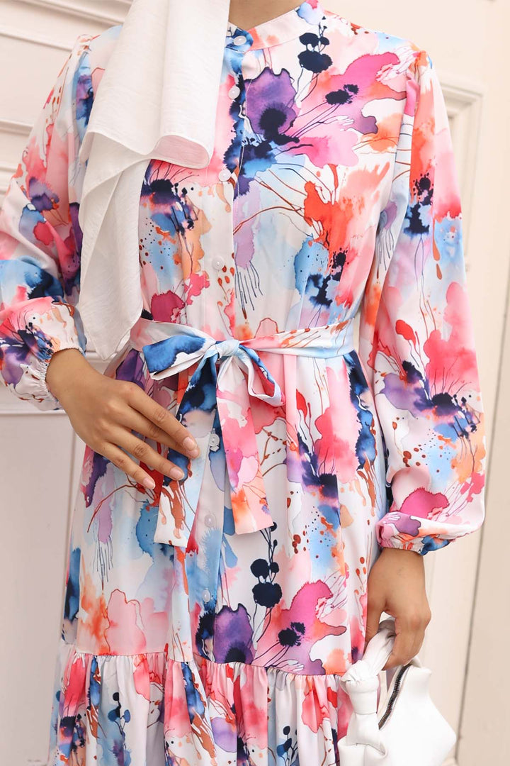 BNG Women Patterned Hijab Dress Fuchsia 583 - Faenza