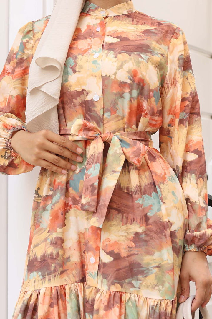 BNG Women Patterned Hijab Dress Mustard 583 - Martínez de la Torre