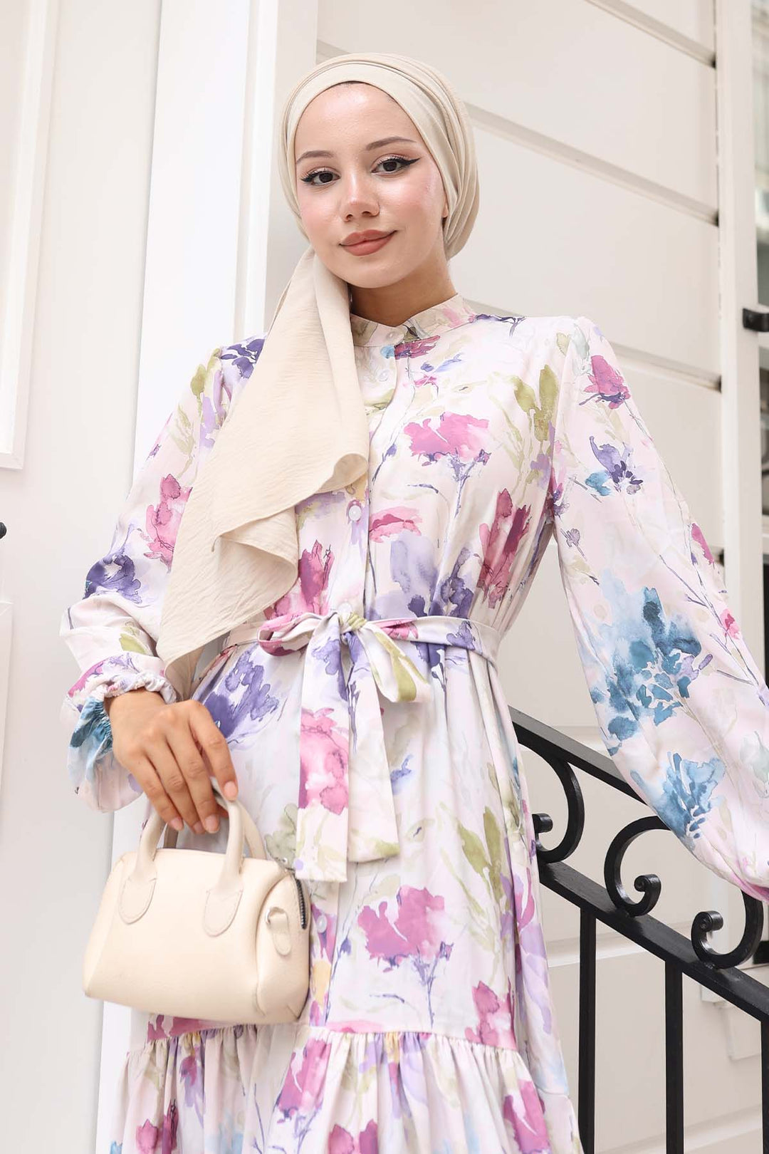 BNG Women Patterned Hijab Dress Lilac 583 - Kenosha