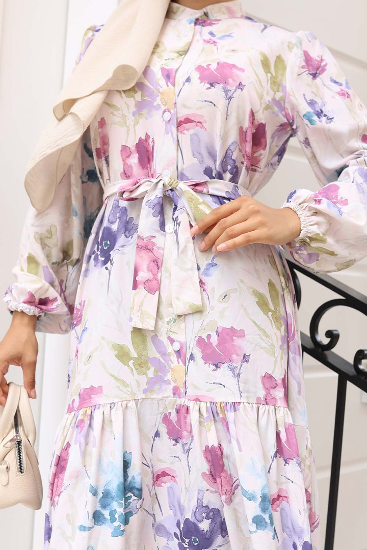 BNG Women Patterned Hijab Dress Lilac 583 - Kenosha