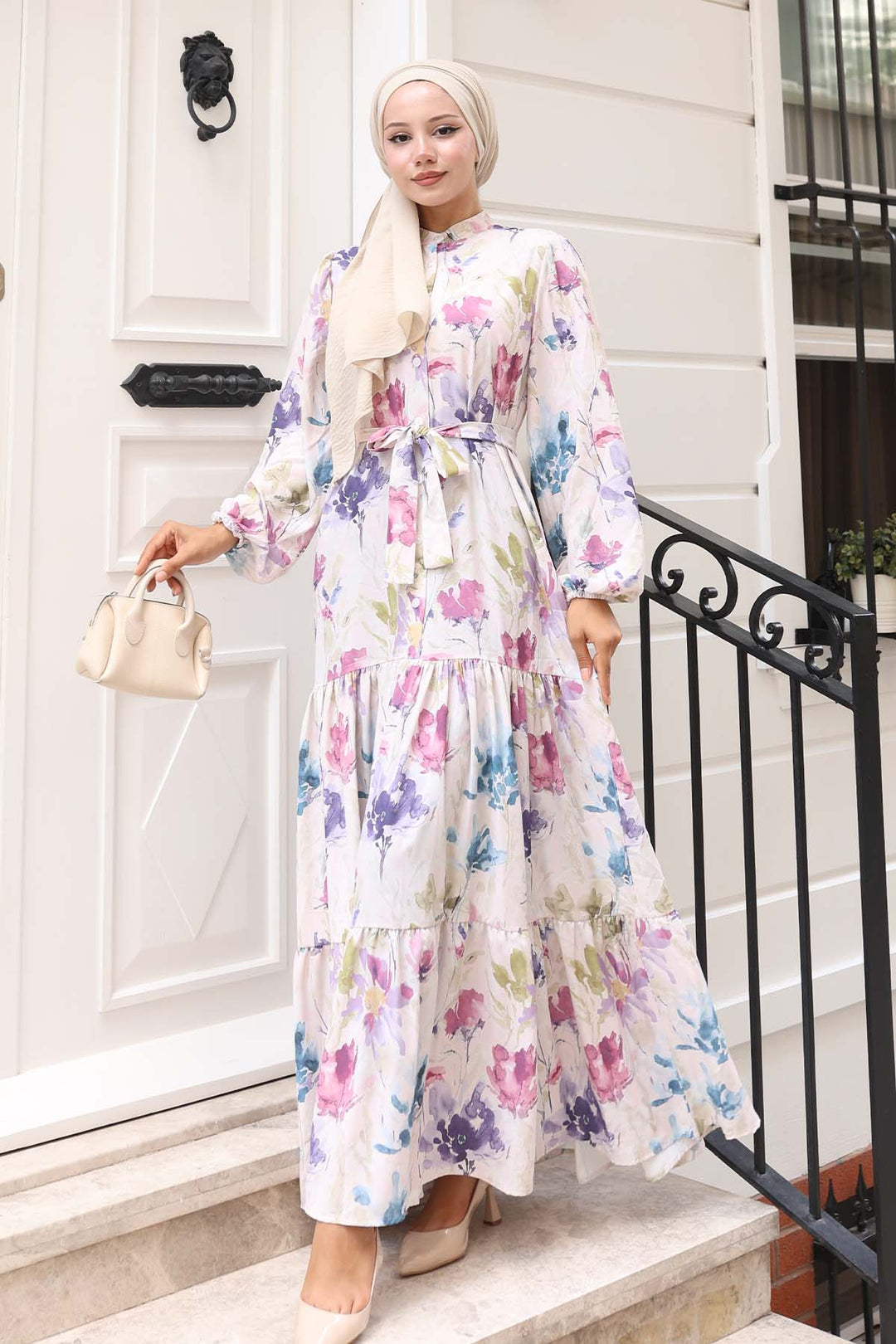 BNG Women Patterned Hijab Dress Lilac 583 - Kenosha