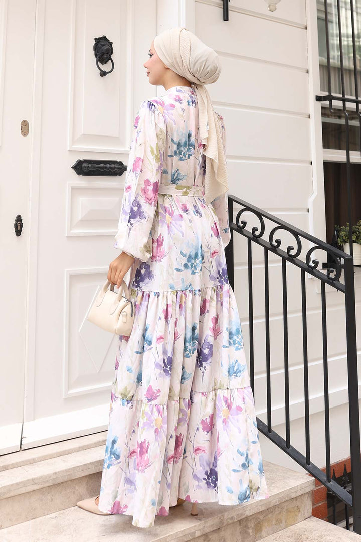 BNG Women Patterned Hijab Dress Lilac 583 - Kenosha