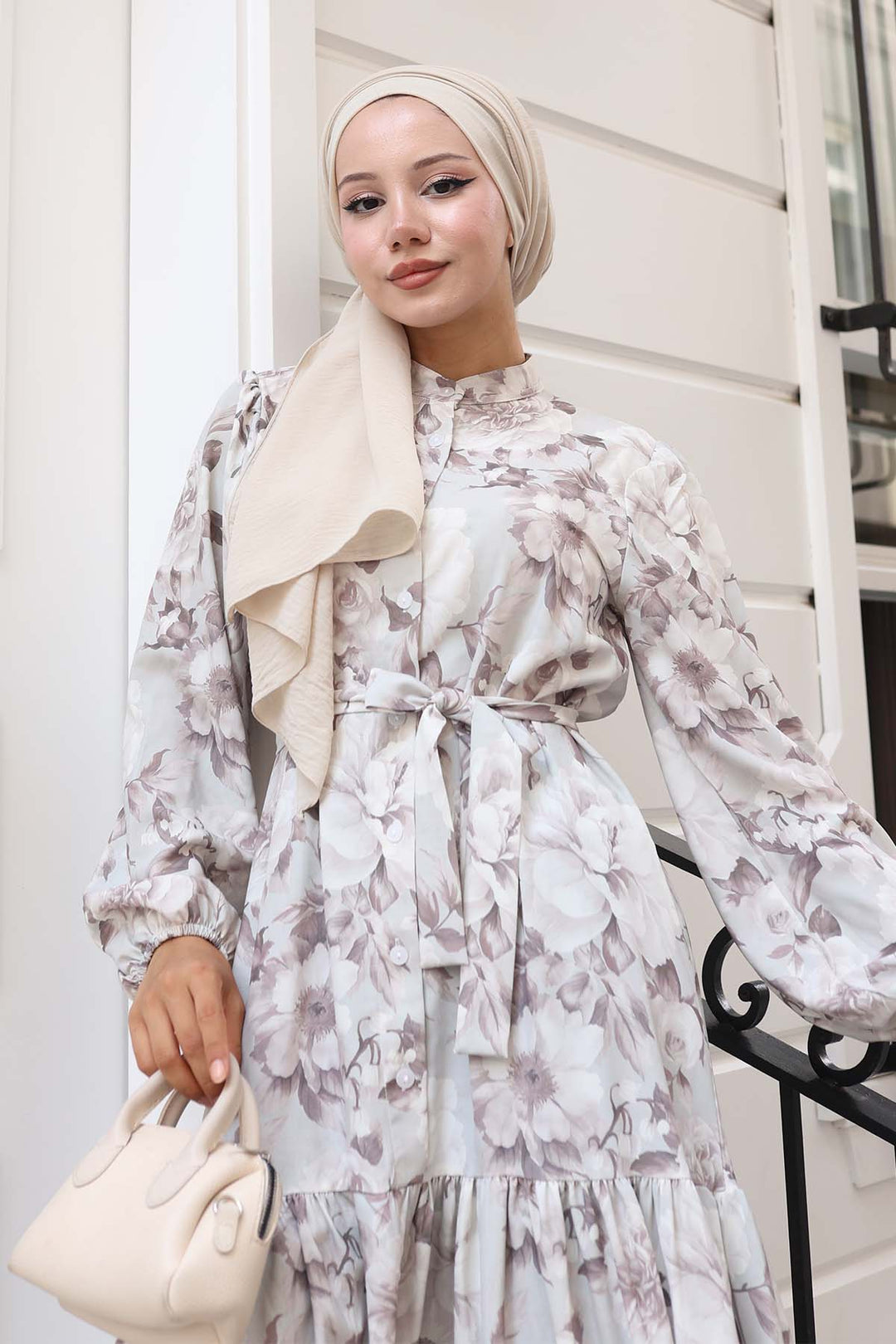 BNG Women Patterned Hijab Dress Beige 584 - Fond du Lac