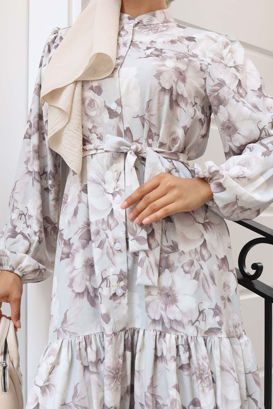 BNG Women Patterned Hijab Dress Beige 584 - Oldenburg