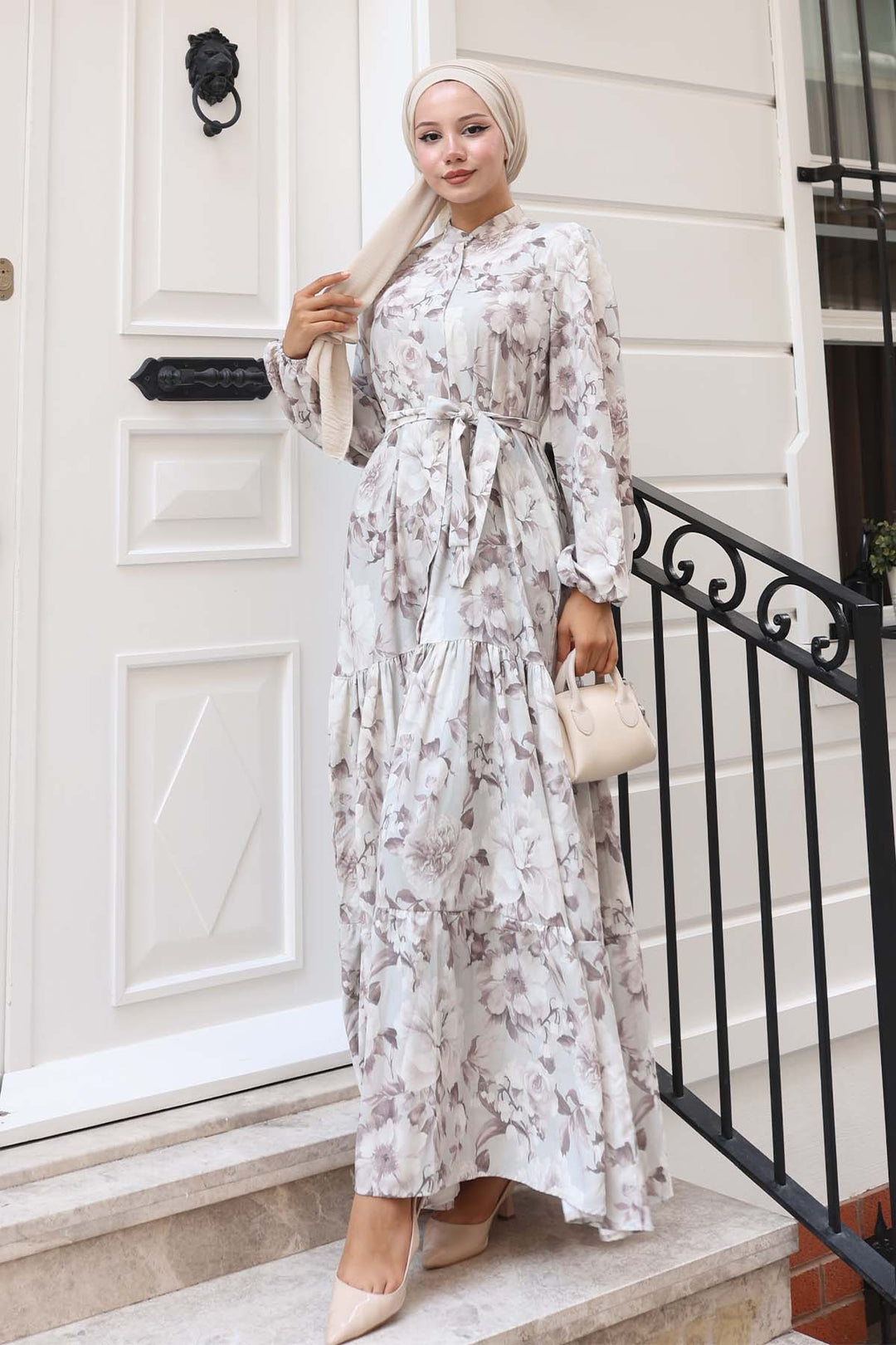 BNG Women Patterned Hijab Dress Beige 584 - Oldenburg