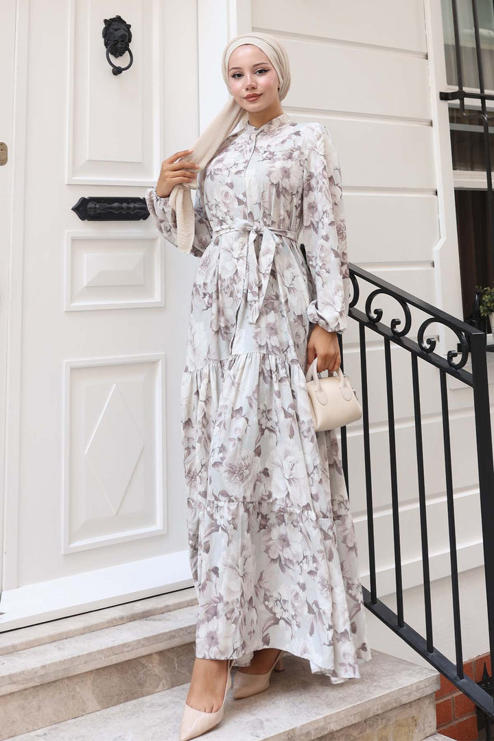 BNG Women Patterned Hijab Dress Beige 584 - Fond du Lac