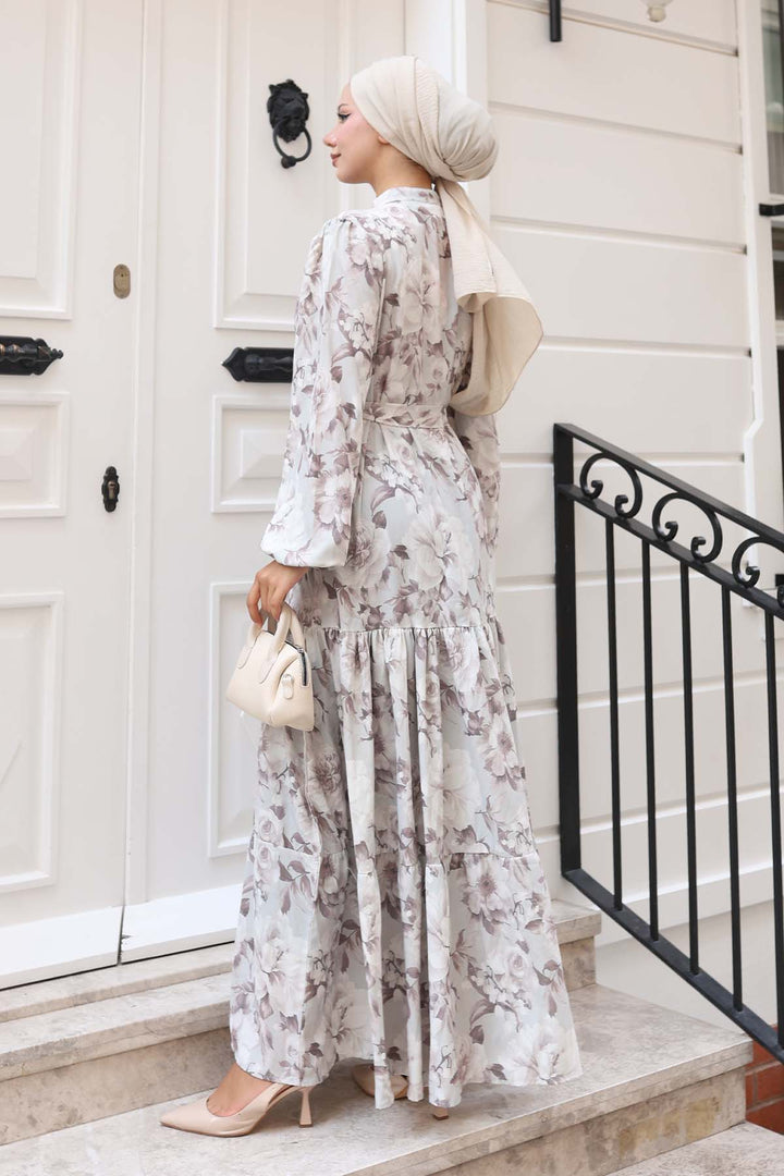 BNG Women Patterned Hijab Dress Beige 584 - Oldenburg