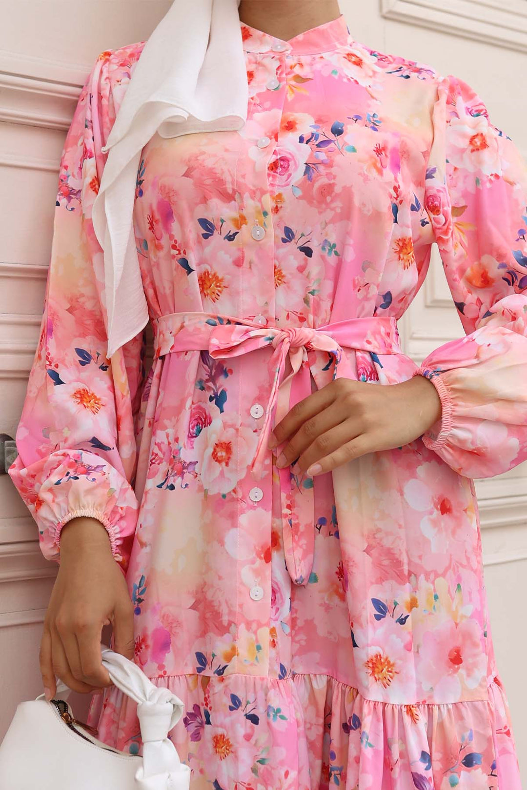 BNG Women Patterned Hijab Dress Pink 584 - Actopan