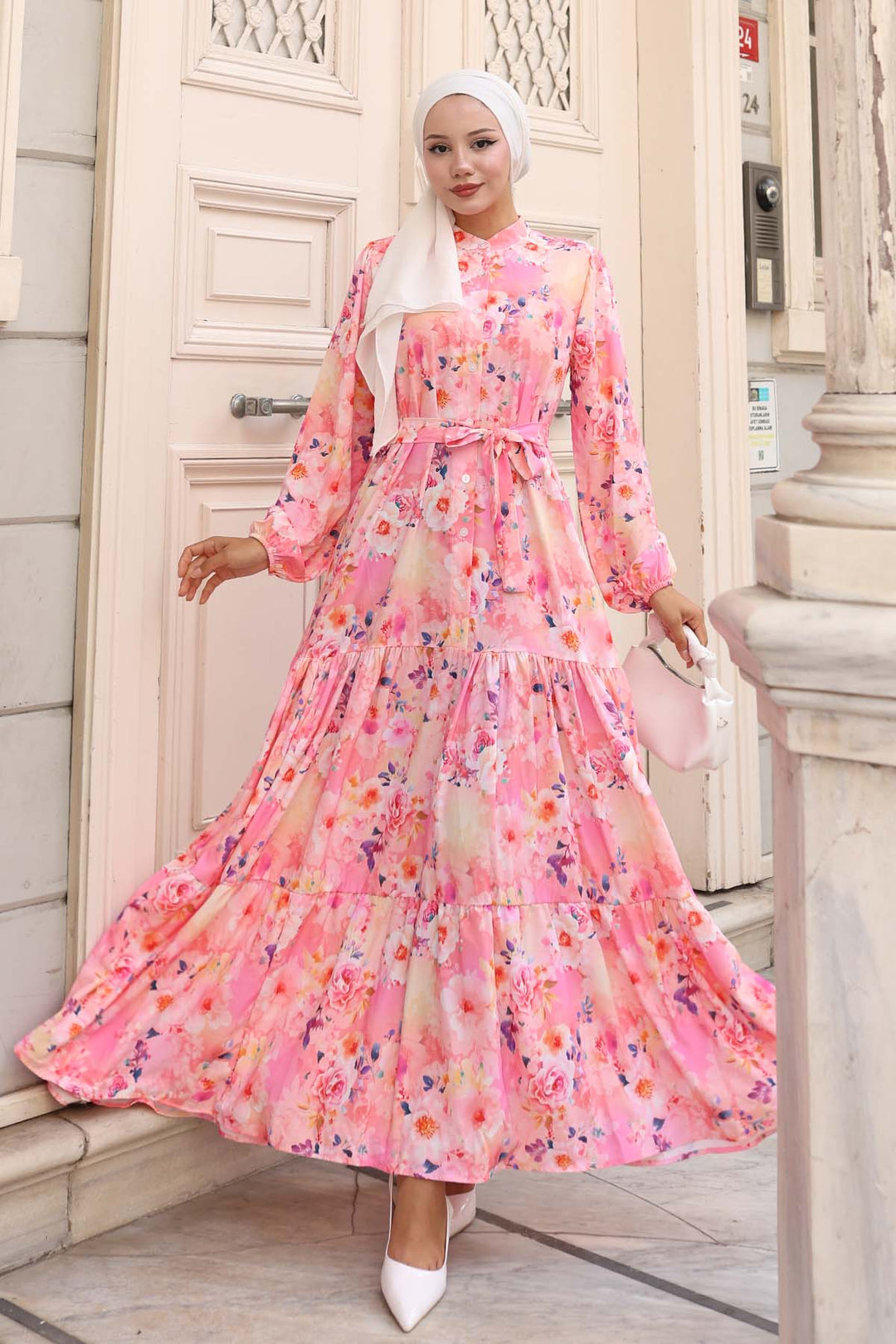 BNG Women Patterned Hijab Dress Pink 584 - Actopan