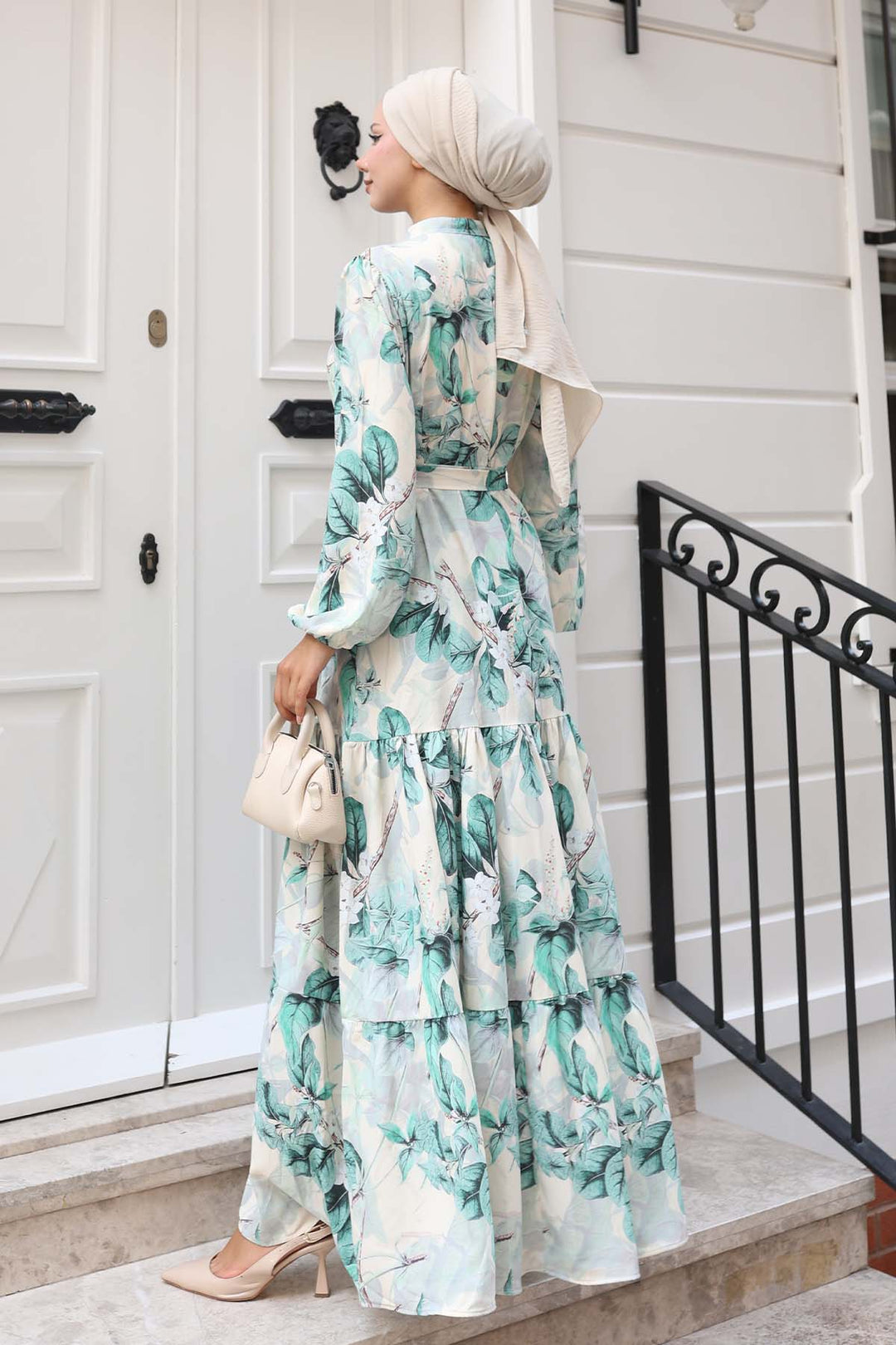 BNG Women Patterned Hijab Dress Green 584 - Trani