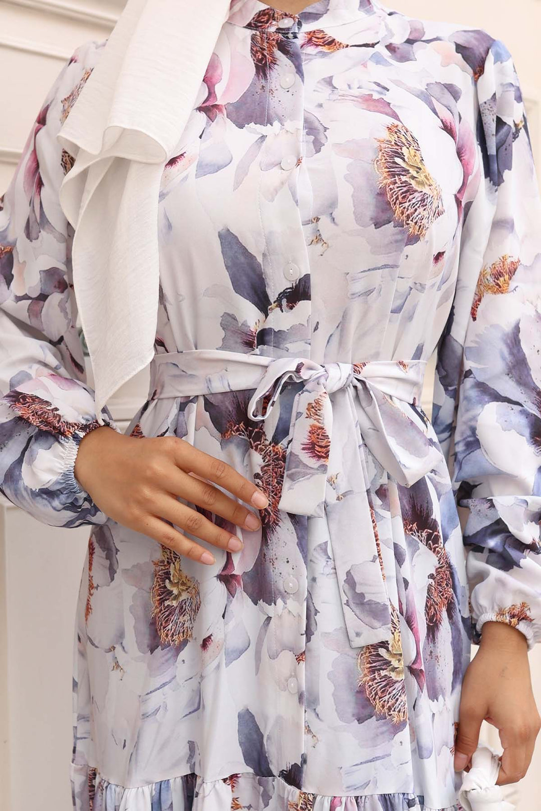 BNG Women Patterned Hijab Dress Ecru 585 - Rahovec