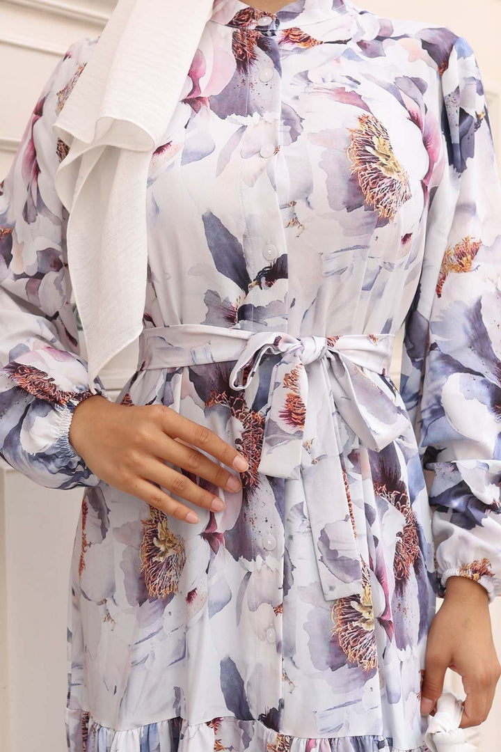 BNG Women Patterned Hijab Dress Ecru 585 - Rahovec