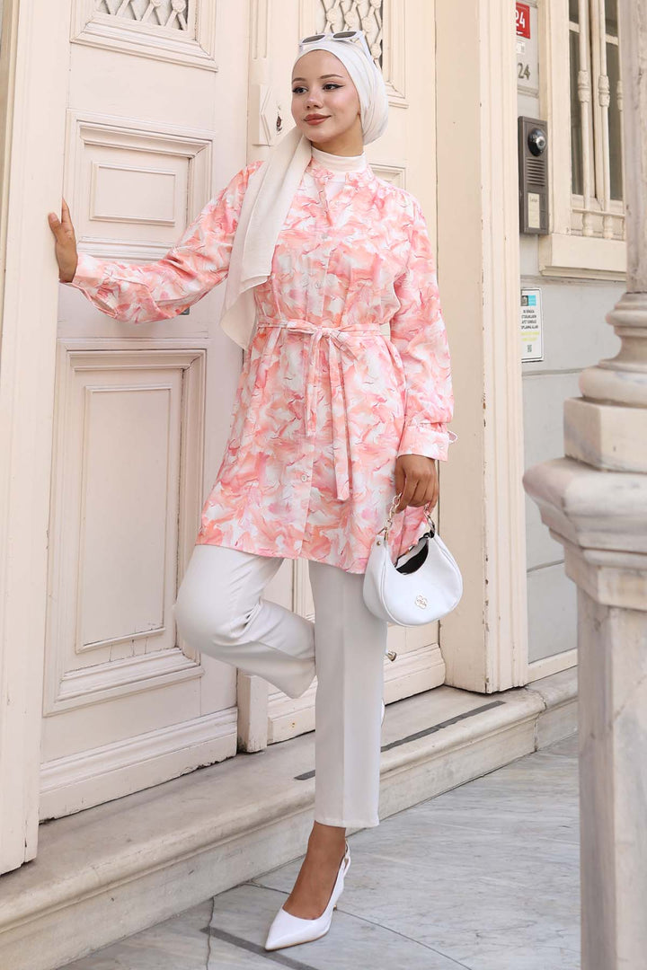 BNG Women Patterned Hijab Shirt Salmon 700 - Bebington